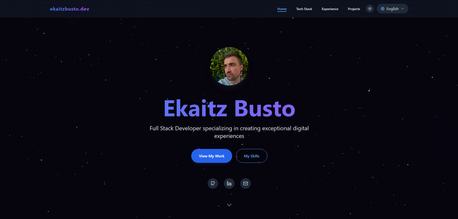 Ekaitz Busto Portfolio Website with starry night background